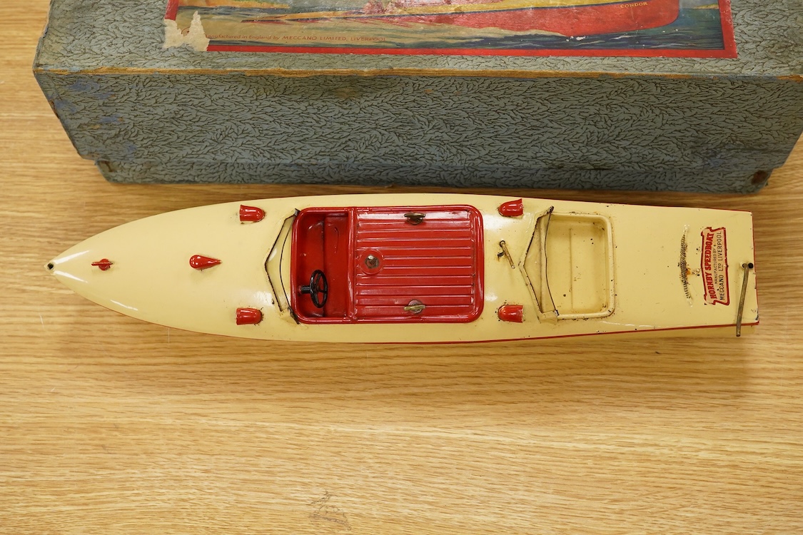 A boxed Hornby tinplate clockwork Speed Boat No.3, Racer III, with original instruction leaflet